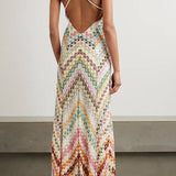 Bohemian Herringbone Spaghetti Strap Crochet Maxi Dress
