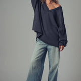 Raw Edge V-Neck Oversized Sweatshirt