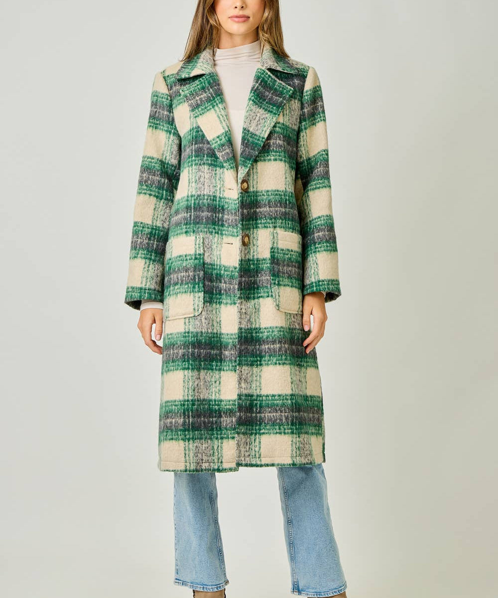 61234 Plaid Long Coat