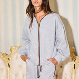 Contrast Binding Zip-up Jacket