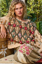 Aztec Pattern Floral Detail Sweater