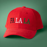 Multicolor Embroidered "Fa La La" Corduroy Hat