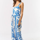 ILR5024 Floral Print Tie Waist Wide Leg Jumpsuit