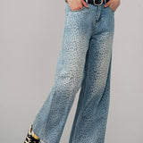 Leopard Print Wide-Leg Denim Pants