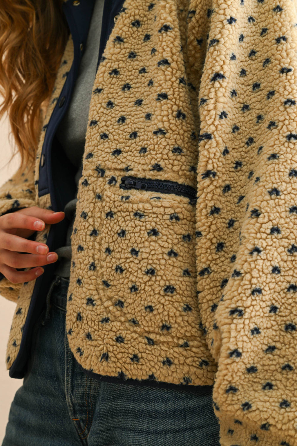 Button Front Polka Dot Sherpa Jacket