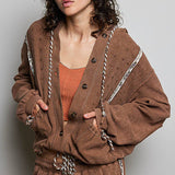 Vintage Washing Solid Laser Cut Thermal Knit Hoodies Top