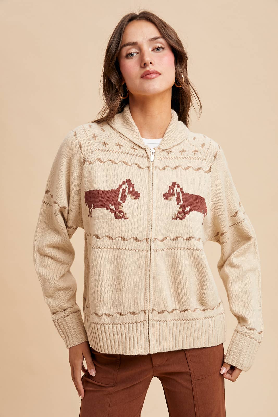 Dachschund Zip-Up Cardigan