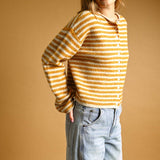 J7562   STRIPED BUTTON FRONT SWEATER CARDIGAN