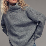 Relaxed Waffle Knit High Neck Sweater