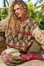 Aztec Pattern Floral Detail Sweater