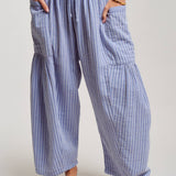Striped Cotton Drawstring Harem Pants