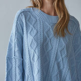 Quarter Sleeve Loose Cable Knit Sweater