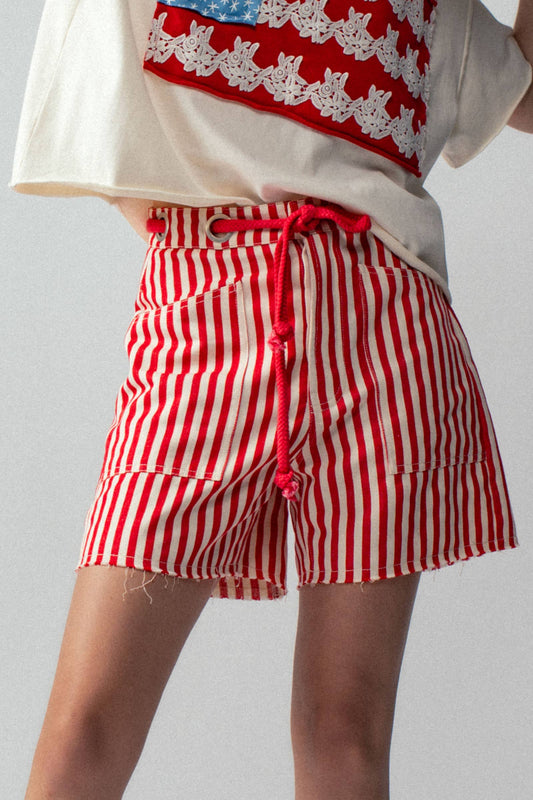 Striped High-Rise Denim Shorts