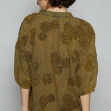 Floral Embroidered Short Sleeve Button Down Top