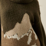 Mountains Fuzzy Jacquard-Knit Turtleneck Sweater