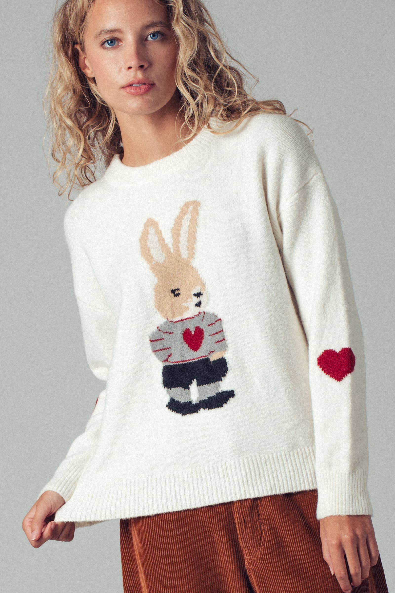 Bunny Motif Heart Sweater