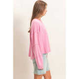 Mineral Wash Overzised Raw Edge Crew Neck Top