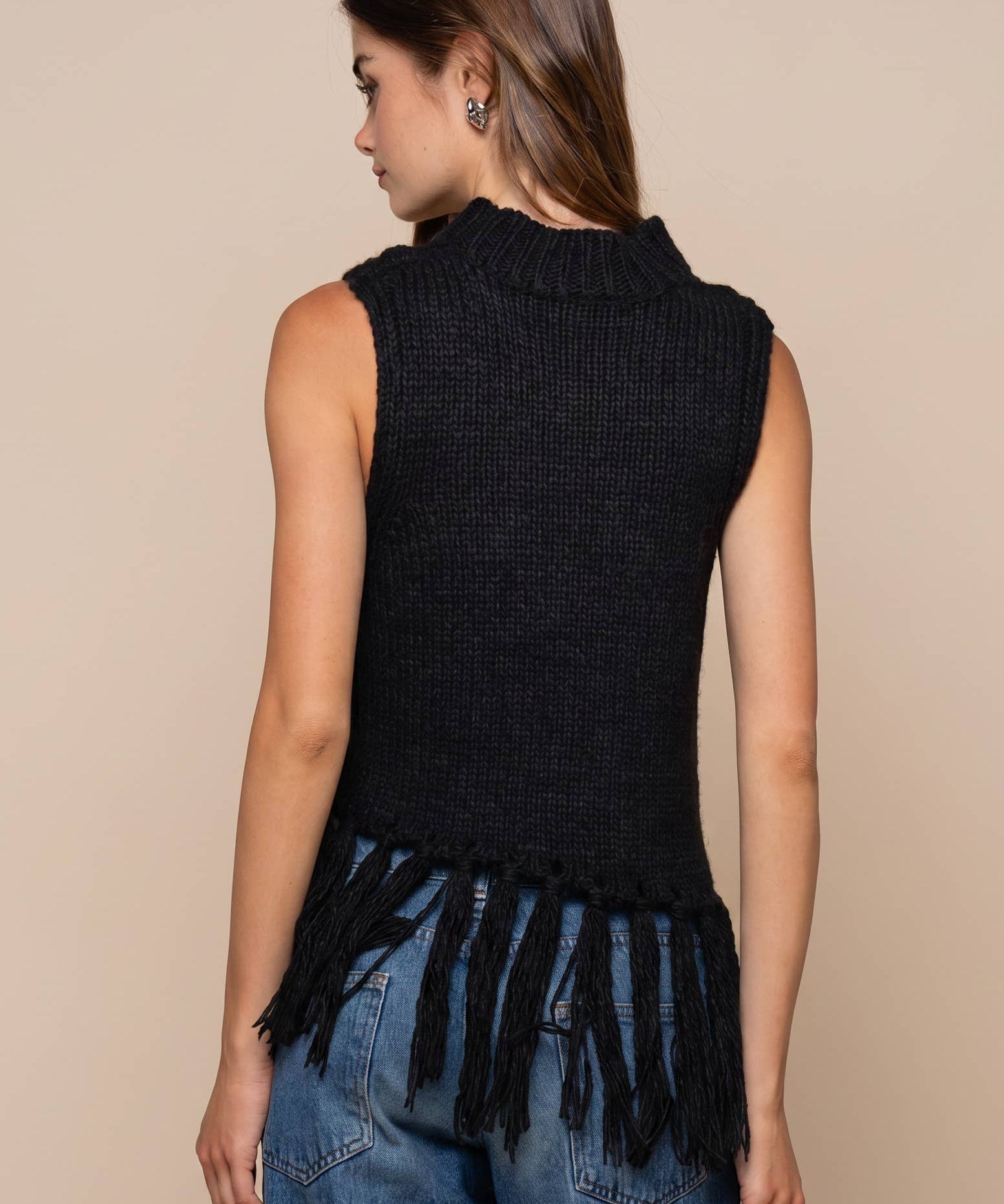 mock neck fringe top