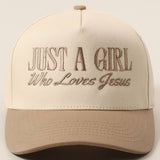 'Just A Girl Who Loves Jesus' Embroidered Trucker Hat