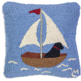 Black Lab on Skiff Decorative Pillow