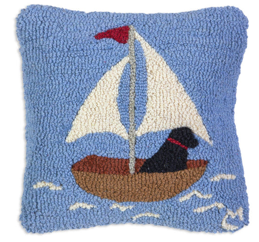 Black Lab on Skiff Decorative Pillow