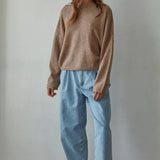 W2114 | Knit Sweater Rolled Round Neck Pullover Top