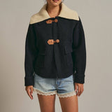 Toggle Front Knit Jacket With Contrast Collar