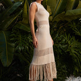 AD2768 Shell embellished open knit maxi dress
