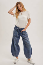 Denim Drawstring Barrel Jeans