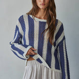 W2481 | Knit Sweater Cotton Acrylic Crochet Striped Top