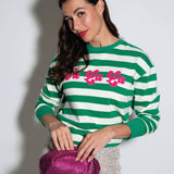 "FA LA LA" STRIPE SWEATSHIRT, GREEN