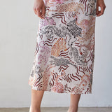 L10192B | Woven Satin Polyester Animal Print Midi Skirt
