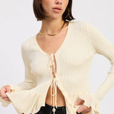 LONG SLEEVE RIBBED RUFFLE TOP