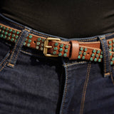 Azra | Leather Belt with Turquoise Patina Studs