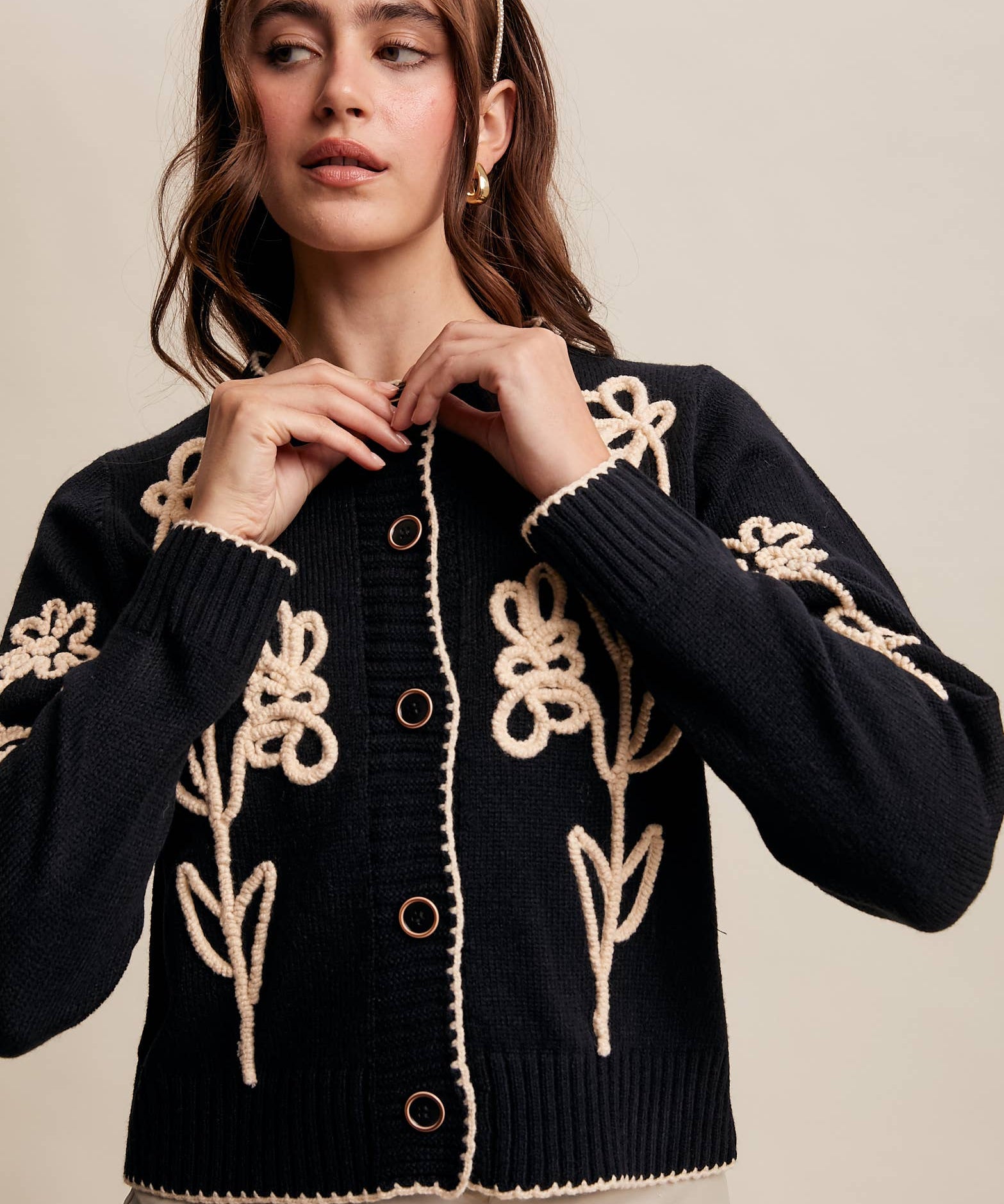 Embroidered Floral Knit Cardigan