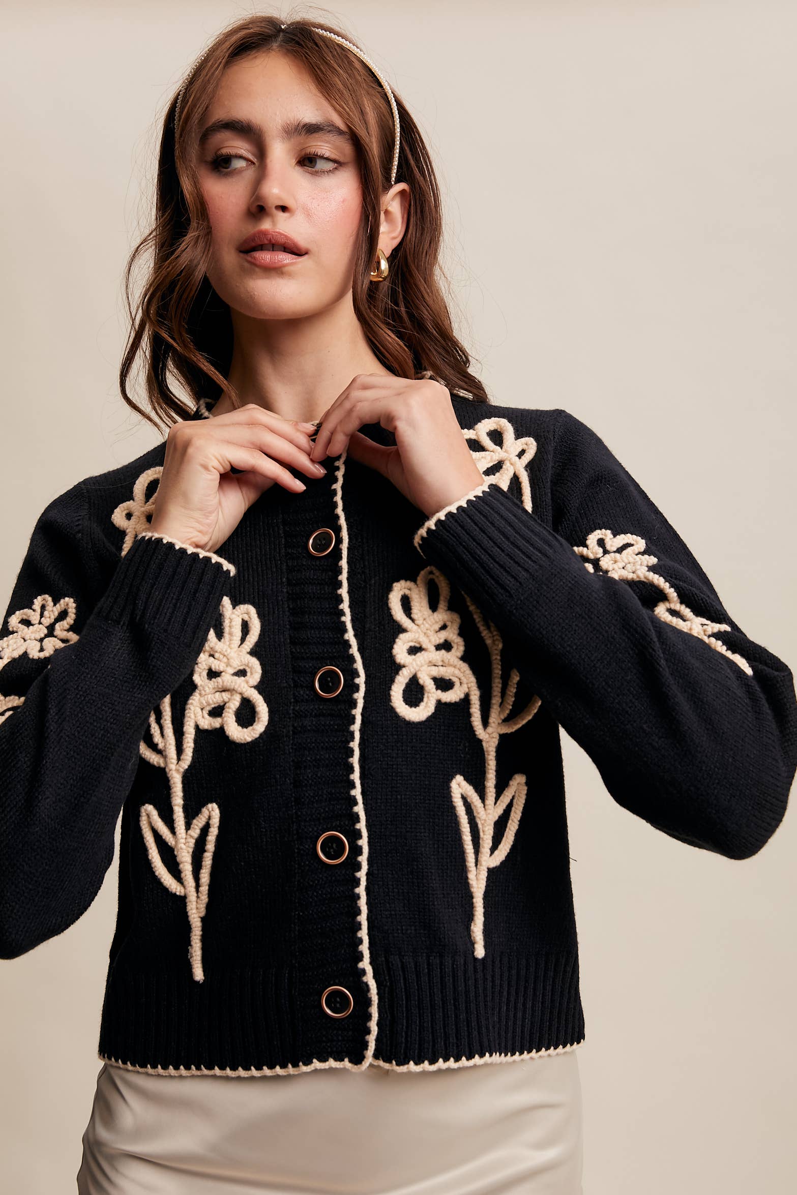 Embroidered Floral Knit Cardigan