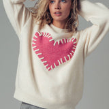Heart Appliqué Knit Sweater