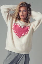 Heart Appliqué Knit Sweater