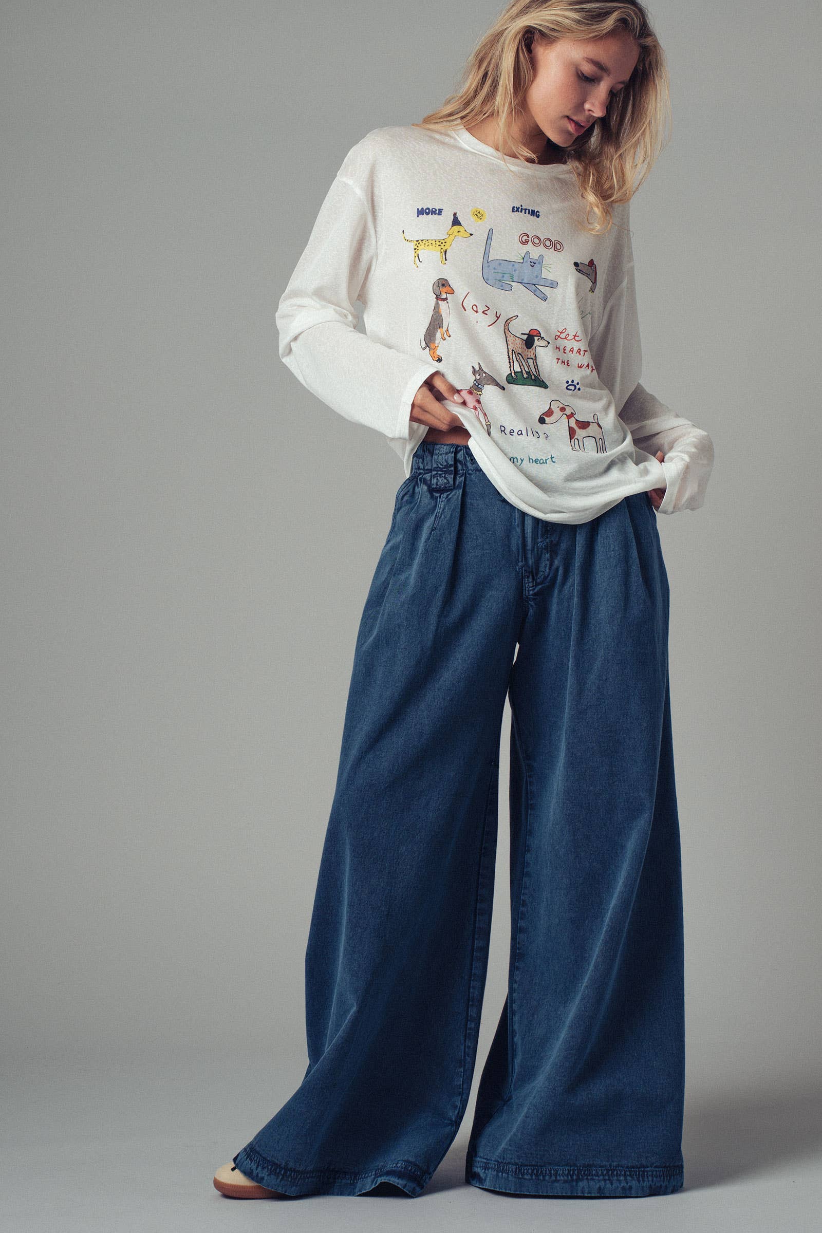 Whimsical Dog Graphic Long Sleeve Top