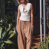 Striped Cotton Drawstring Harem Pants