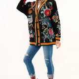 Hermione French Terry Cardigan | Floral Embroidered Jacket