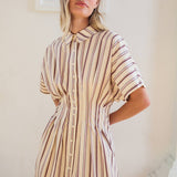 Stripe Dolman-Sleeve Button-Front Mini Dress - RD1361