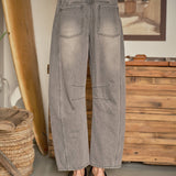 AJP5114 EMBROIDERED DETAIL COTTON BARREL PANTS