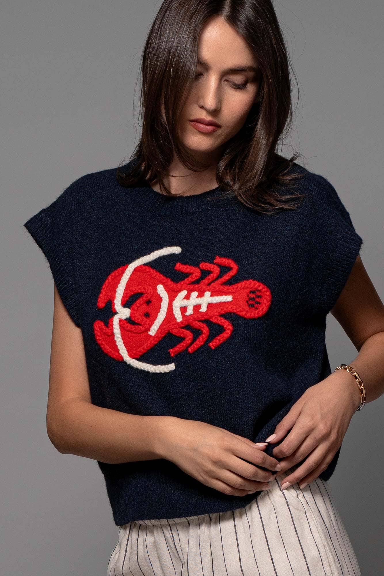 Coastal Lobster Intarsia Knit Top