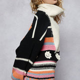 High Collar Half Zipper Ethnic Color Block Pullover Sweater