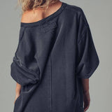 Raw Edge V-Neck Oversized Sweatshirt