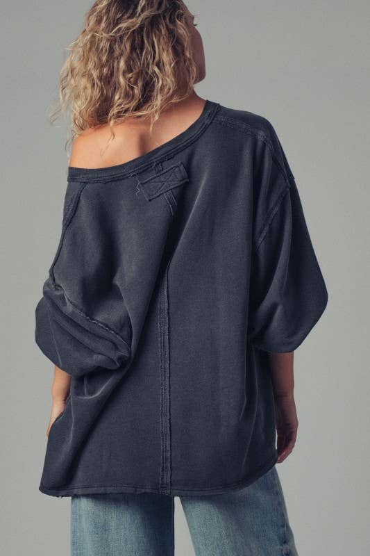 Raw Edge V-Neck Oversized Sweatshirt