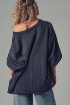 Raw Edge V-Neck Oversized Sweatshirt