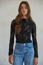 Knit Seamless Jacquard Mock Neck Long Sleeve
