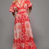 Sunburst Medallion Print Empire Waist Flutter Dress